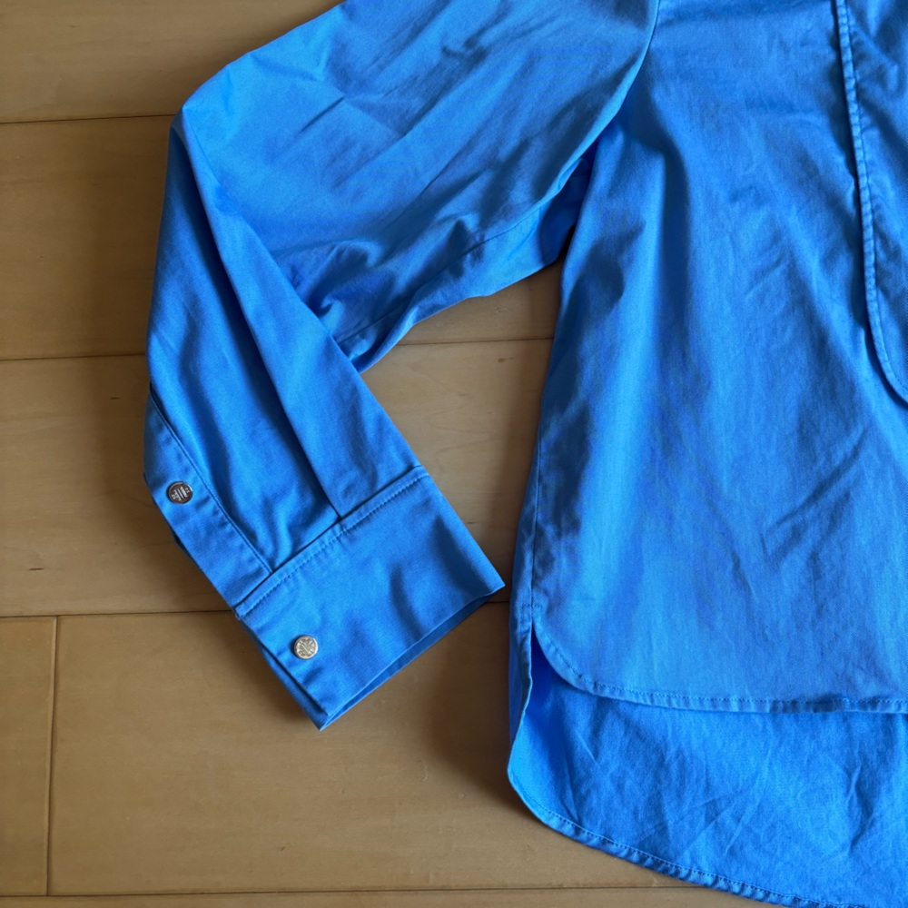 Maje Cinema Cropped Blue Button Down Shirt - Picture 13 of 17